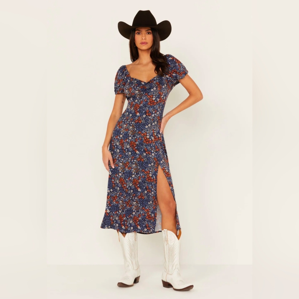 Idyllwind Beth Ditsy Print Puff Sleeve Midi Dress